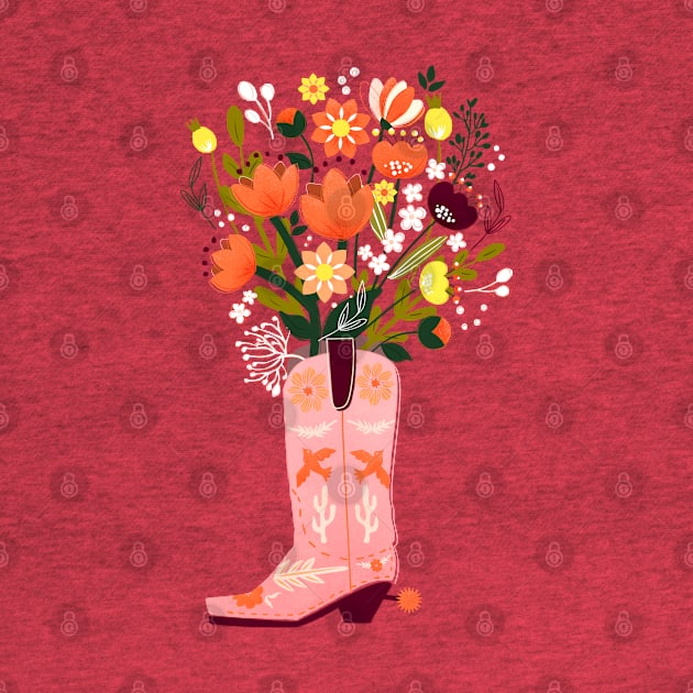 Pink Cowboy Boot and Wild Flower Bouquet by showmemars